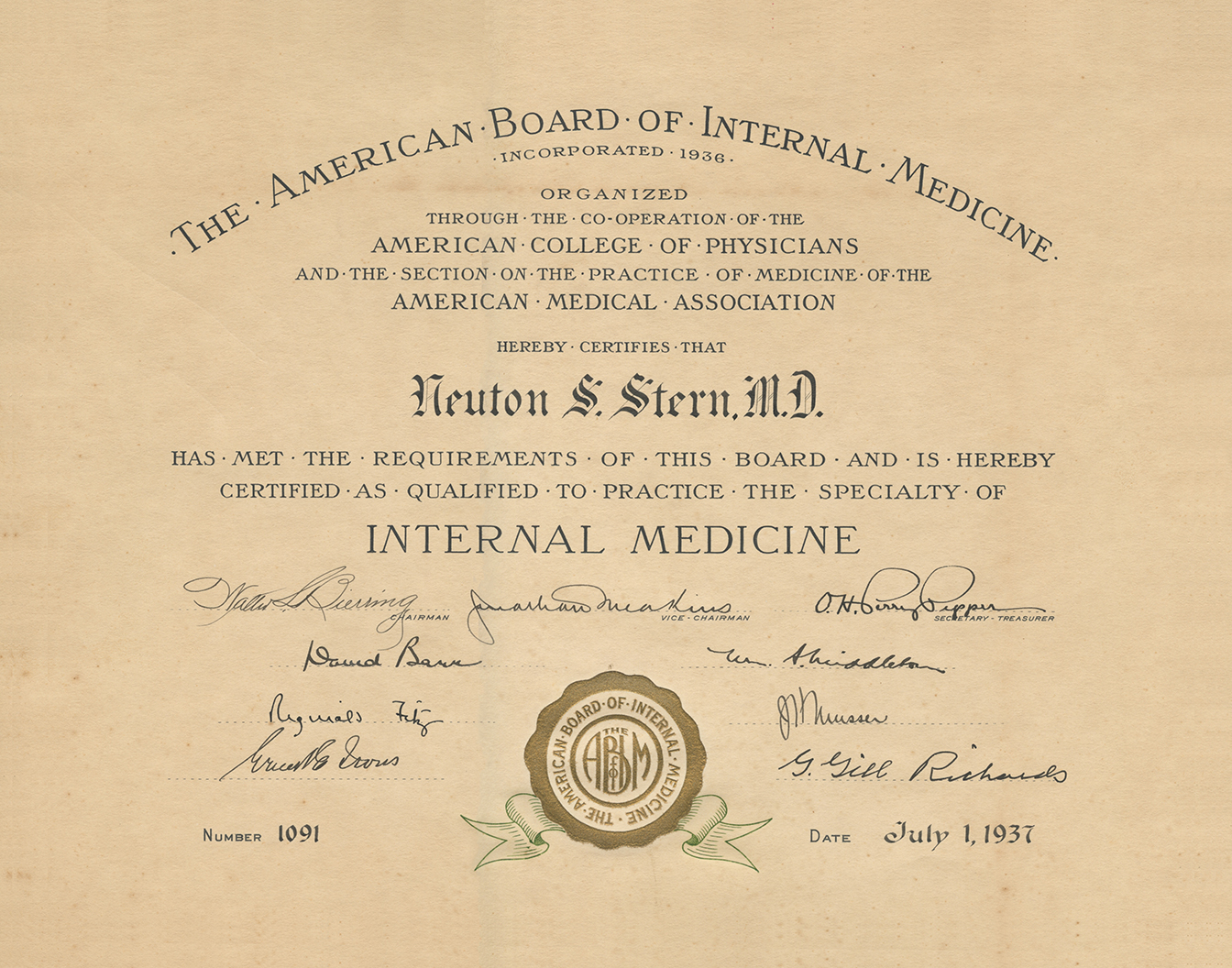 The very first ABIM Certificate